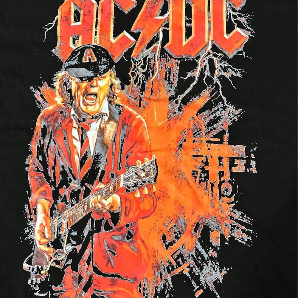 AC/DC Angus Young Graphic Band T-Shirt Black Orange Mens Large